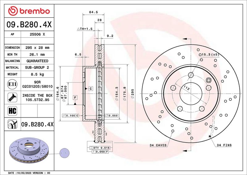BREMBO 09.B280.4X Brake Disc