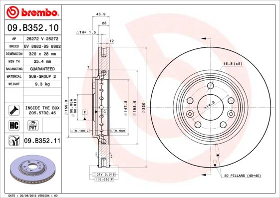 BREMBO 09.B352.11 Brake Disc