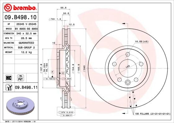 BREMBO 09.B498.10 Brake Disc