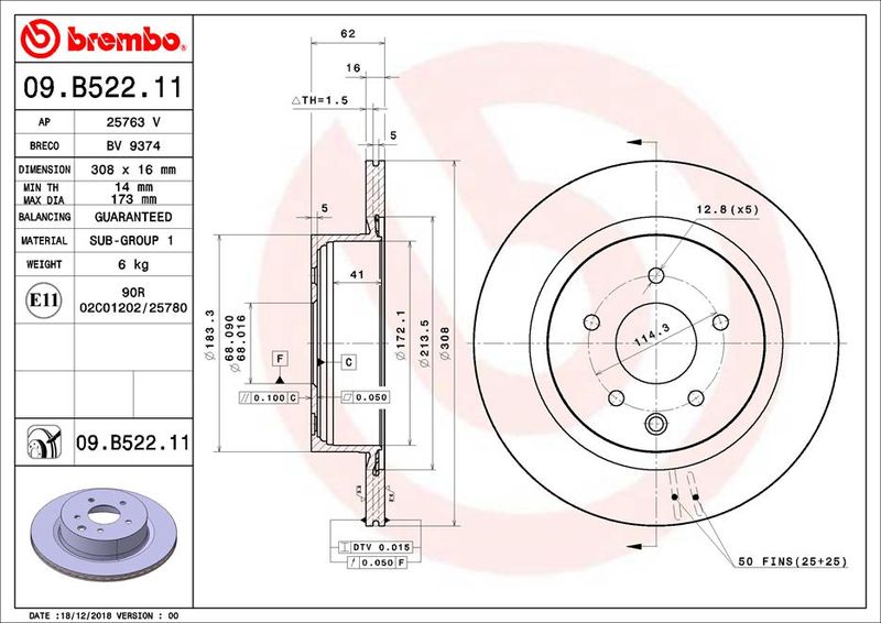 BREMBO 09.B522.11 Brake Disc
