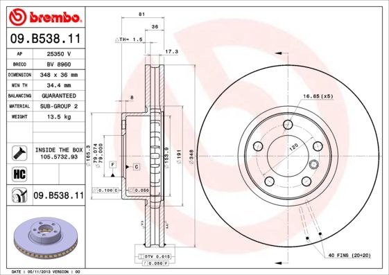 BREMBO 09.B538.11 Brake Disc