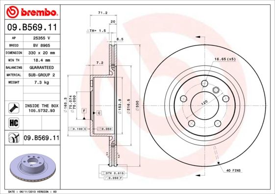 BREMBO 09.B569.11 Brake Disc