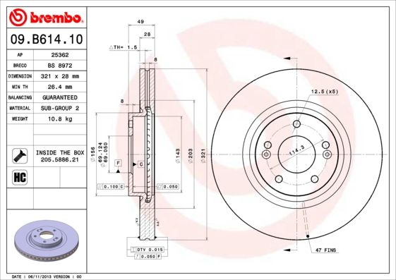 BREMBO 09.B614.10 Brake Disc