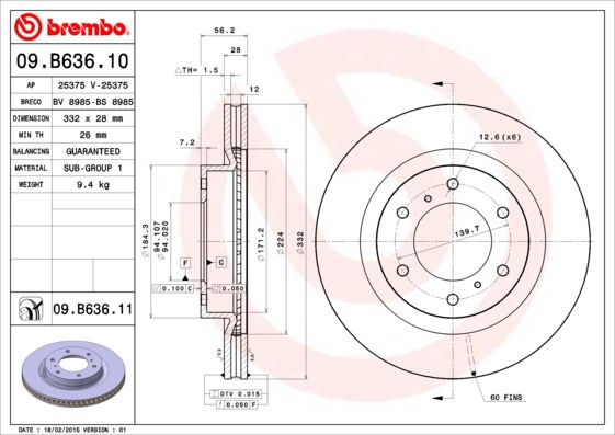 BREMBO 09.B636.10 Brake Disc