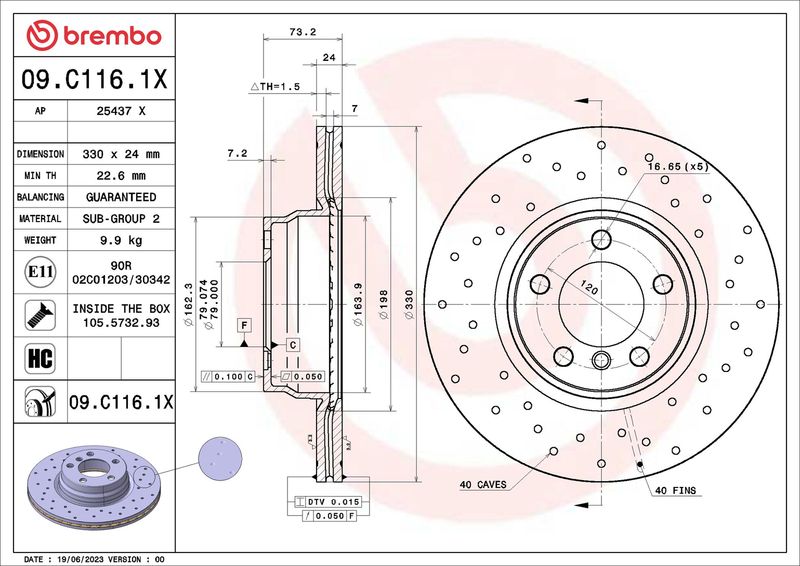 BREMBO 09.C116.1X Brake Disc
