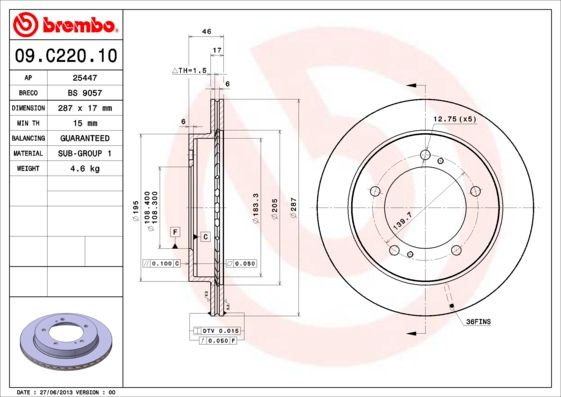 BREMBO 09.C220.10 Brake Disc