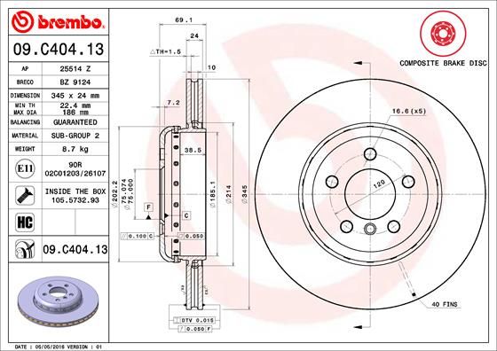 BREMBO 09.C404.13 Brake Disc