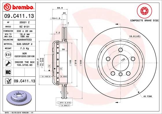 BREMBO 09.C411.13 Brake Disc