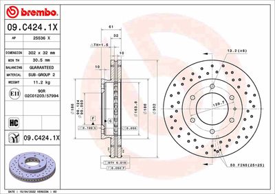 Brake Disc BREMBO 09.C424.1X