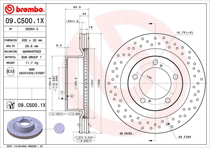 BREMBO 09.C500.1X Brake Disc