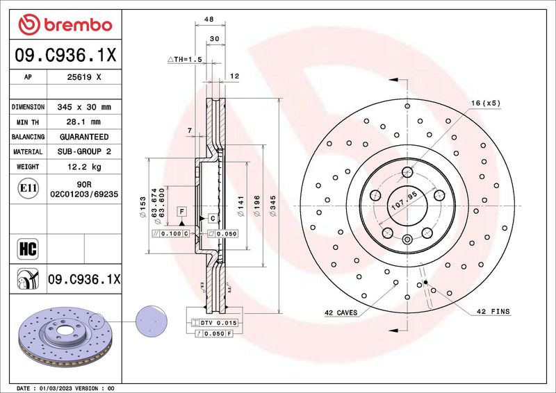 BREMBO 09.C936.1X Brake Disc