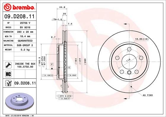 BREMBO 09.D208.11 Brake Disc
