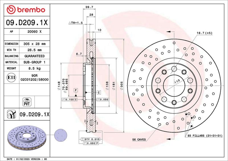 BREMBO 09.D209.1X Brake Disc