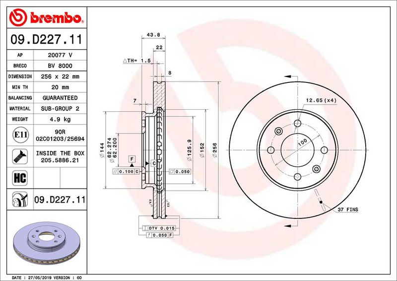 BREMBO 09.D227.11 Brake Disc
