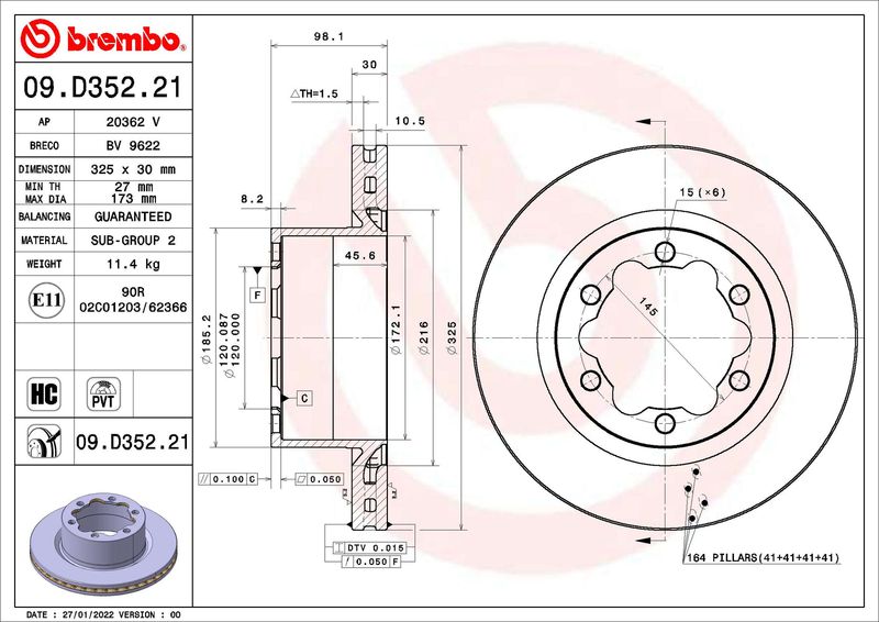 BREMBO 09.D352.21 Brake Disc