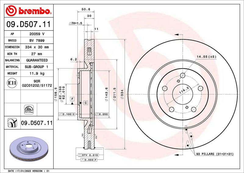 BREMBO 09.D507.11 Brake Disc