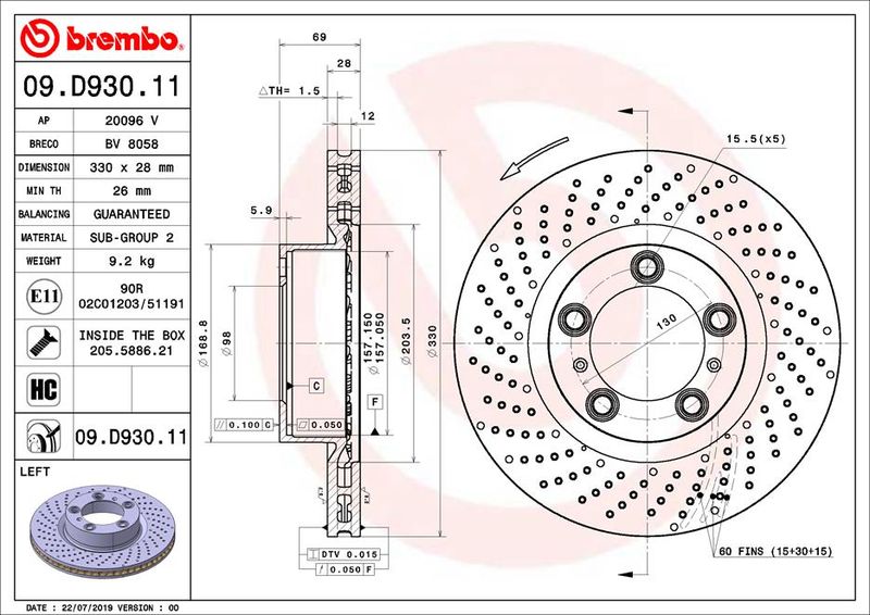 BREMBO 09.D930.11 Brake Disc