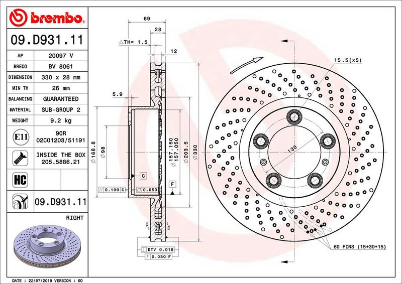 BREMBO 09.D931.11 Brake Disc