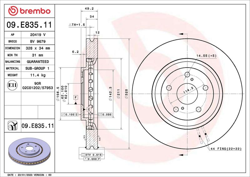 BREMBO 09.E835.11 Brake Disc