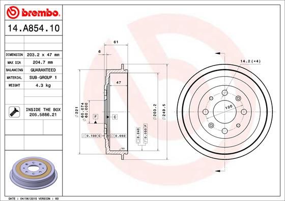 BREMBO 14.A854.10 Brake Drum