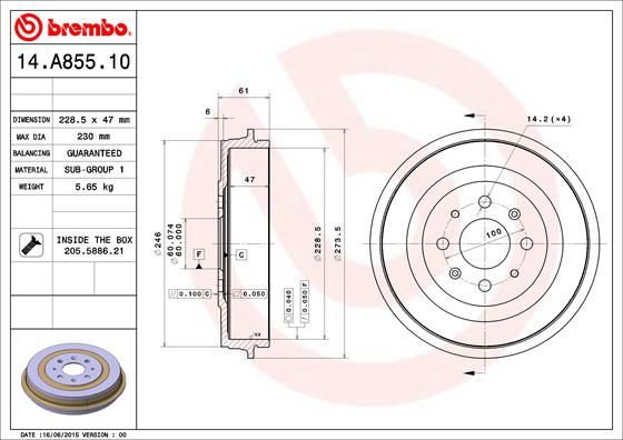 BREMBO 14.A855.10 Brake Drum