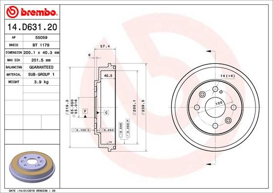 BREMBO 14.D631.20 Brake Drum