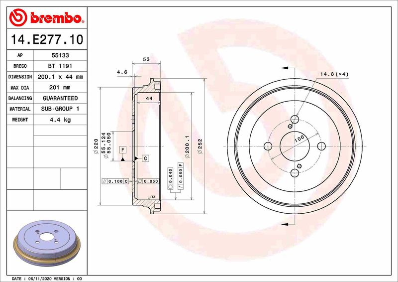 BREMBO 14.E277.10 Brake Drum