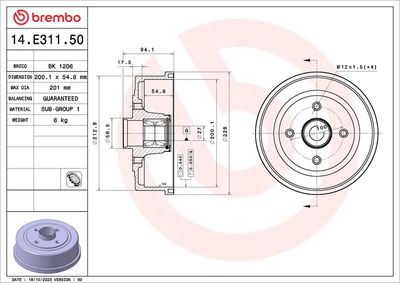 Brake Drum BREMBO 14.E311.50