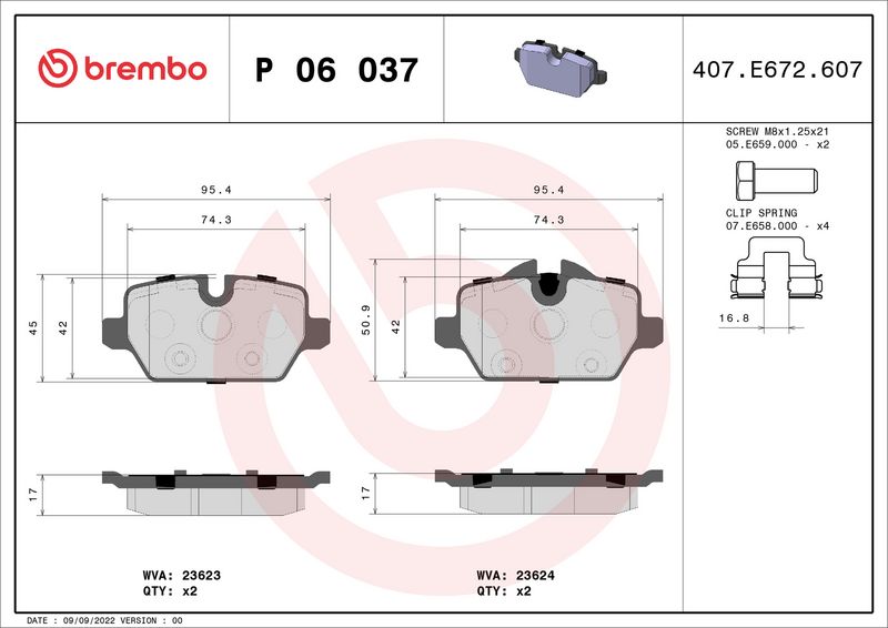 BREMBO P 06 037X Brake Pad Set, disc brake