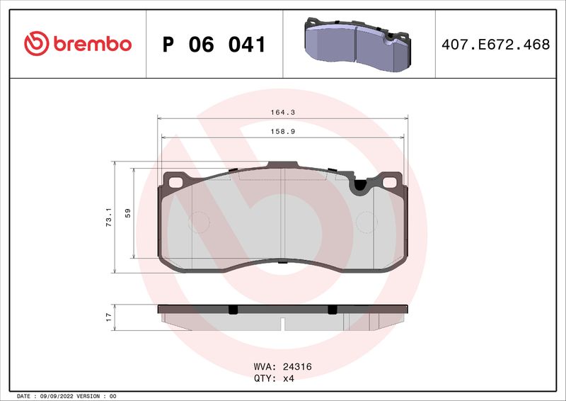 BREMBO P 06 041 Brake Pad Set, disc brake