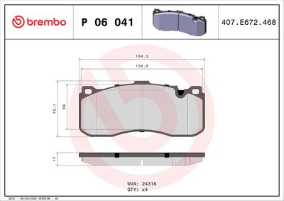 Brake Pad Set, disc brake BREMBO P 06 041
