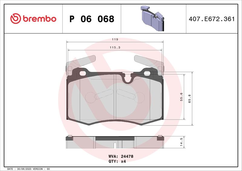 BREMBO P 06 068 Brake Pad Set, disc brake