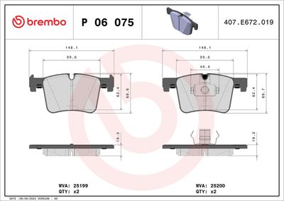 Brake Pad Set, disc brake BREMBO P 06 075X