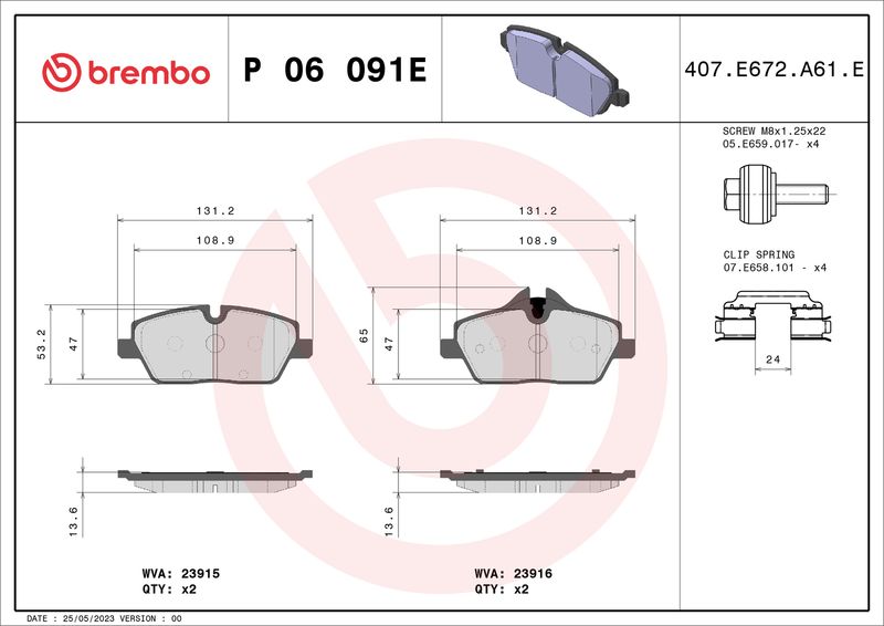 BREMBO P 06 091E Brake Pad Set, disc brake