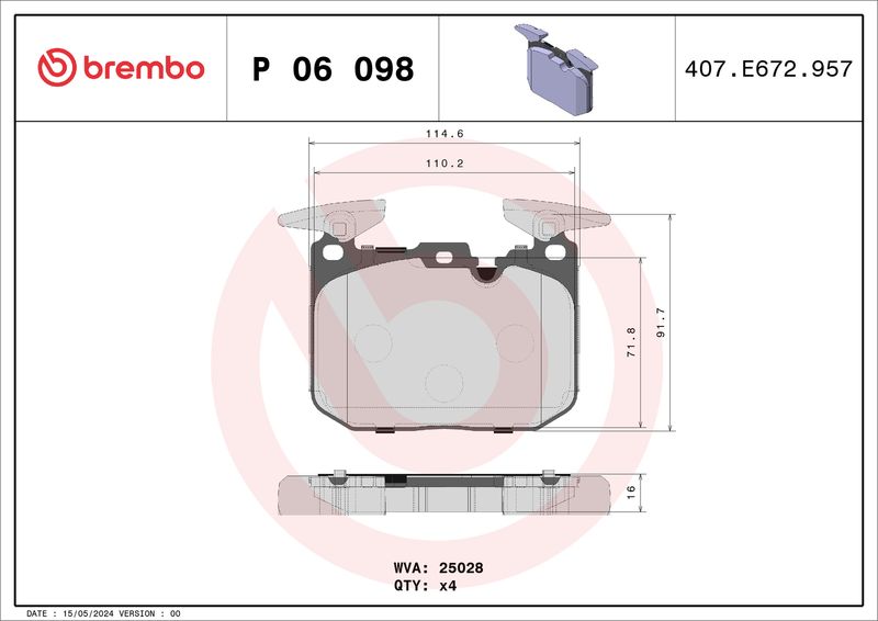 BREMBO P 06 098 Brake Pad Set, disc brake
