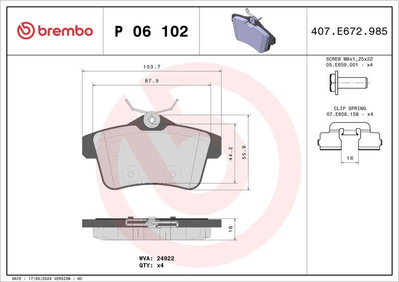 BREMBO P 06 102 Brake Pad Set, disc brake