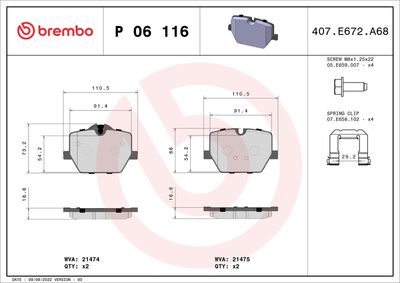 Brake Pad Set, disc brake BREMBO P 06 116