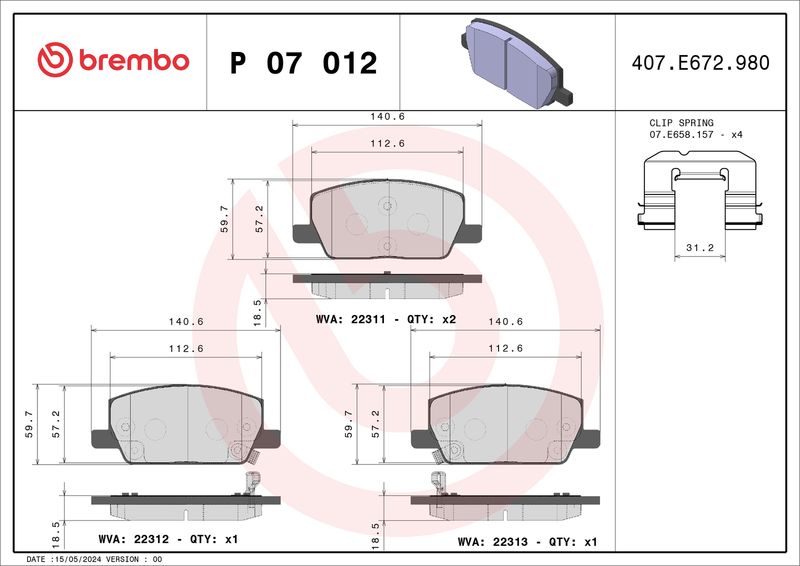 BREMBO P 07 012 Brake Pad Set, disc brake