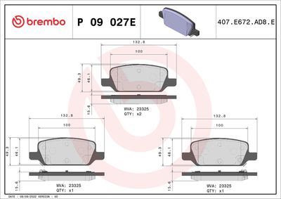 Brake Pad Set, disc brake BREMBO P 09 027E