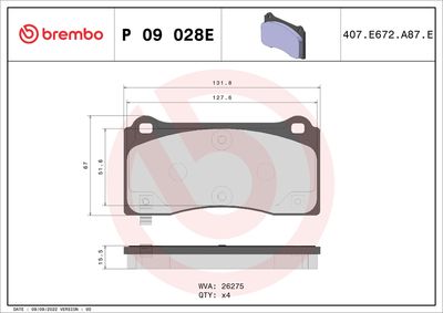 Brake Pad Set, disc brake BREMBO P 09 028E