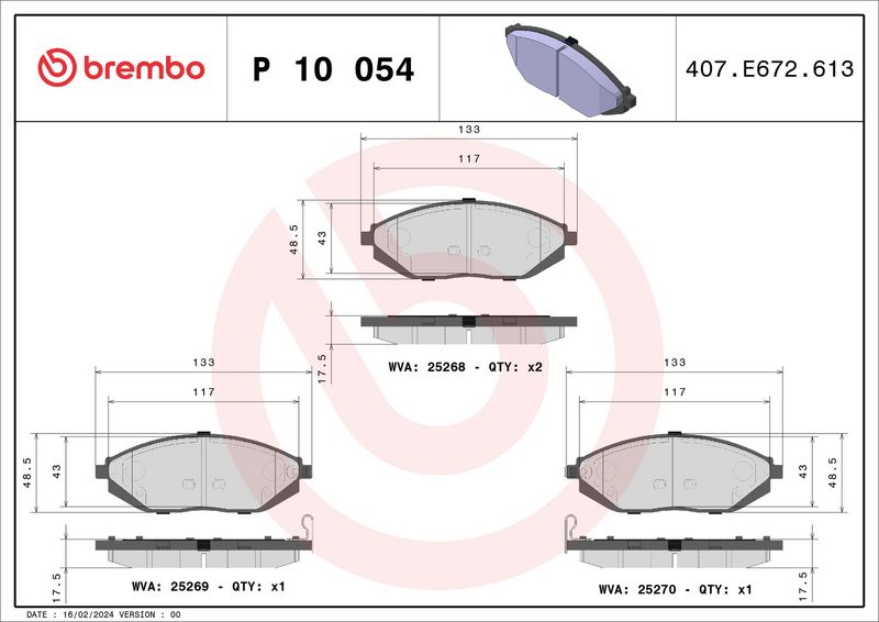 BREMBO P 10 054 Brake Pad Set, disc brake