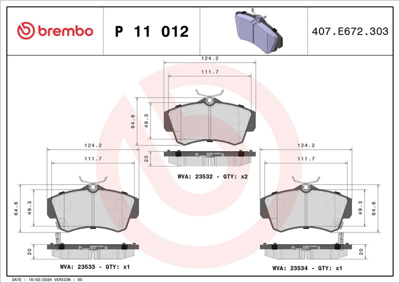 BREMBO P 11 012 Brake Pad Set, disc brake