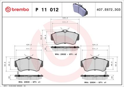 Brake Pad Set, disc brake BREMBO P 11 012