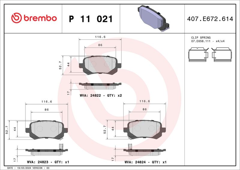 BREMBO P 11 021 Brake Pad Set, disc brake