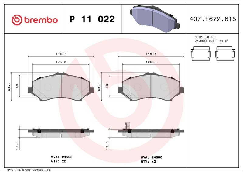 BREMBO P 11 022 Brake Pad Set, disc brake