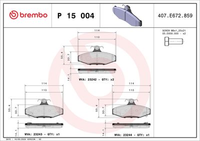 Brake Pad Set, disc brake BREMBO P 15 004