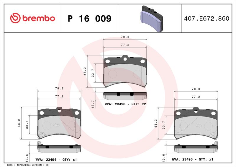 BREMBO P 16 009 Brake Pad Set, disc brake