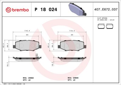 Brake Pad Set, disc brake BREMBO P 18 024