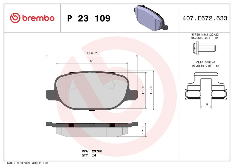 BREMBO P 23 109 Brake Pad Set, disc brake