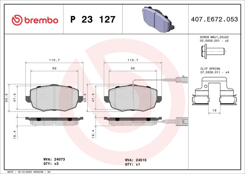 BREMBO P 23 127 Brake Pad Set, disc brake
